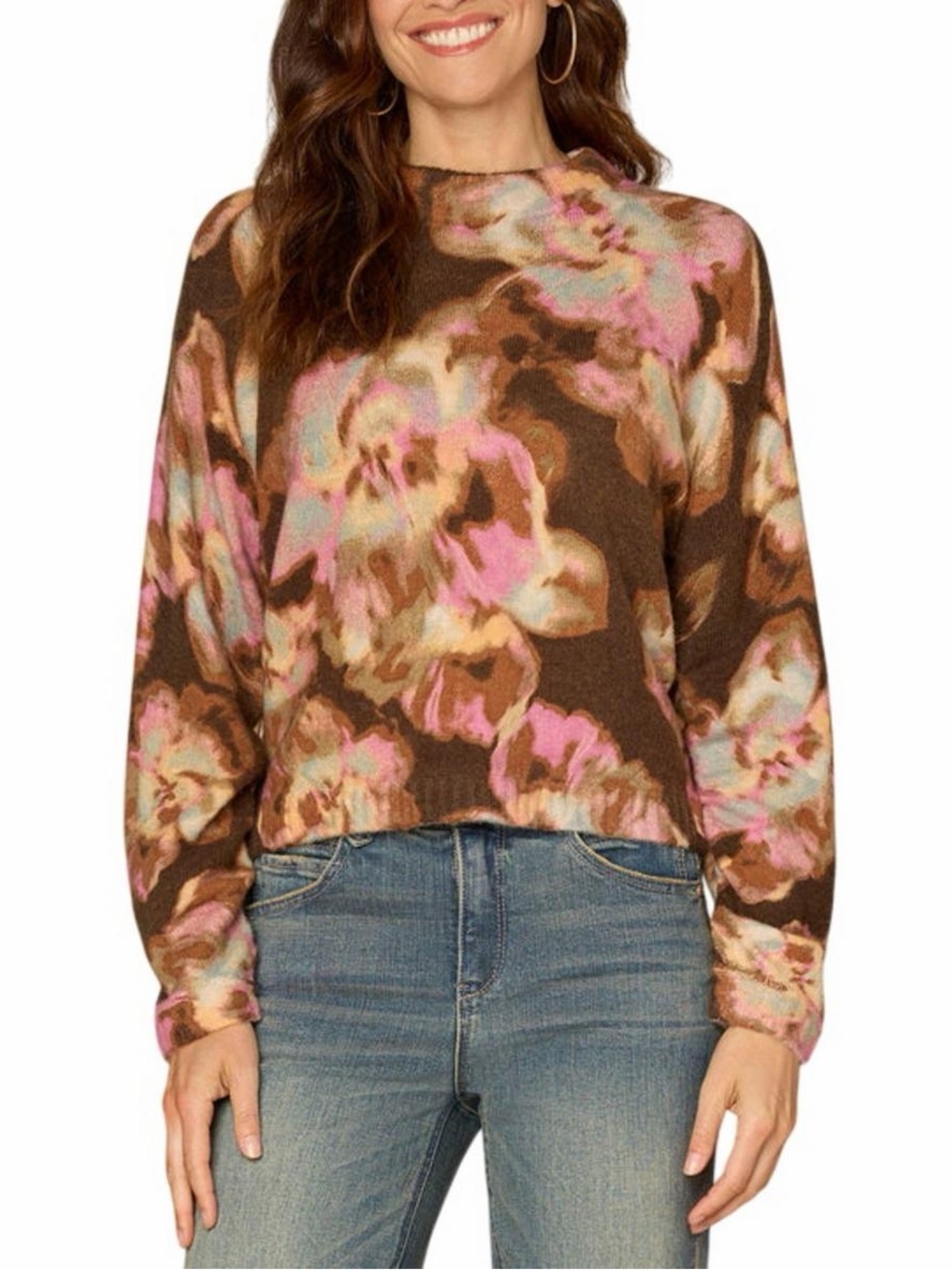 Democracy Floral Mohair Blend Oversized Sweater Cinched Sleeve XL NWT